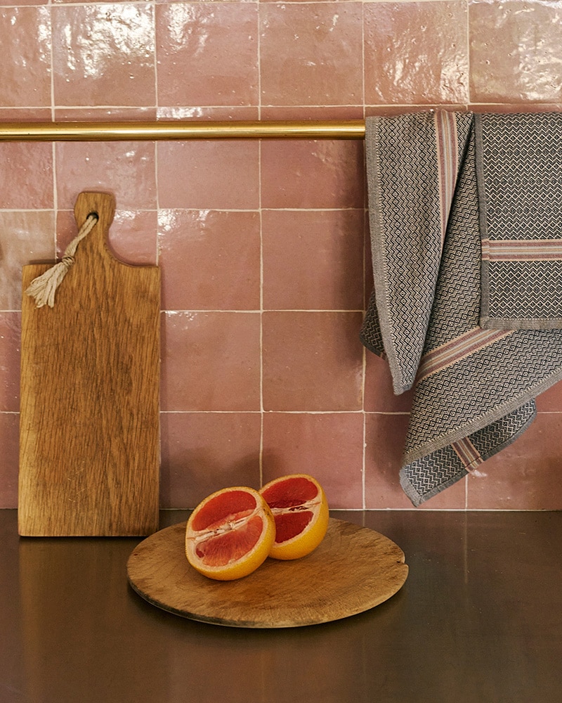A kitchen scene with a Mungo Boma kitchen cloth