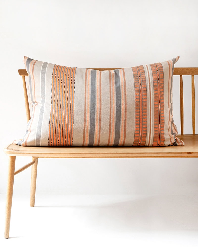 The Mungo Sahara Stripe Cushion Cover in Desert Storm. 100% cotton, vividly patterned cushion covers