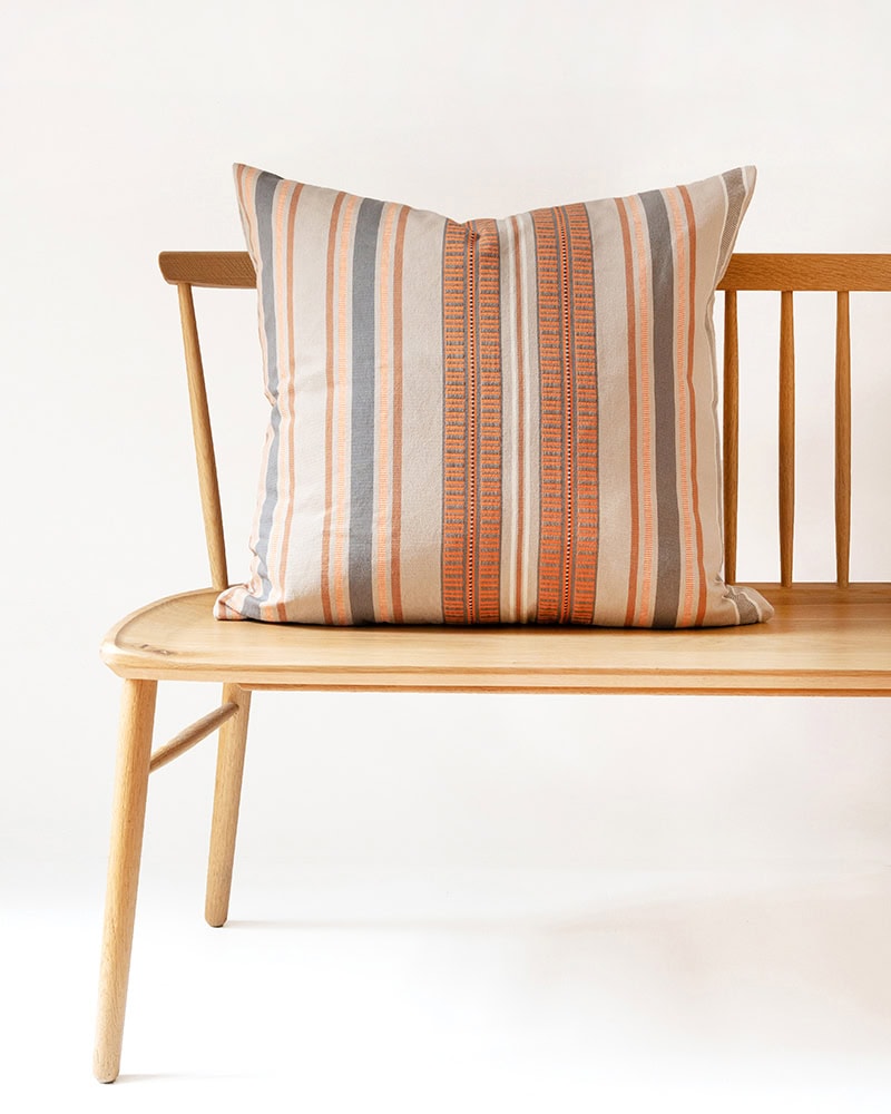 The Mungo Sahara Stripe Cushion Cover in Desert Storm. 100% cotton, vividly patterned cushion covers