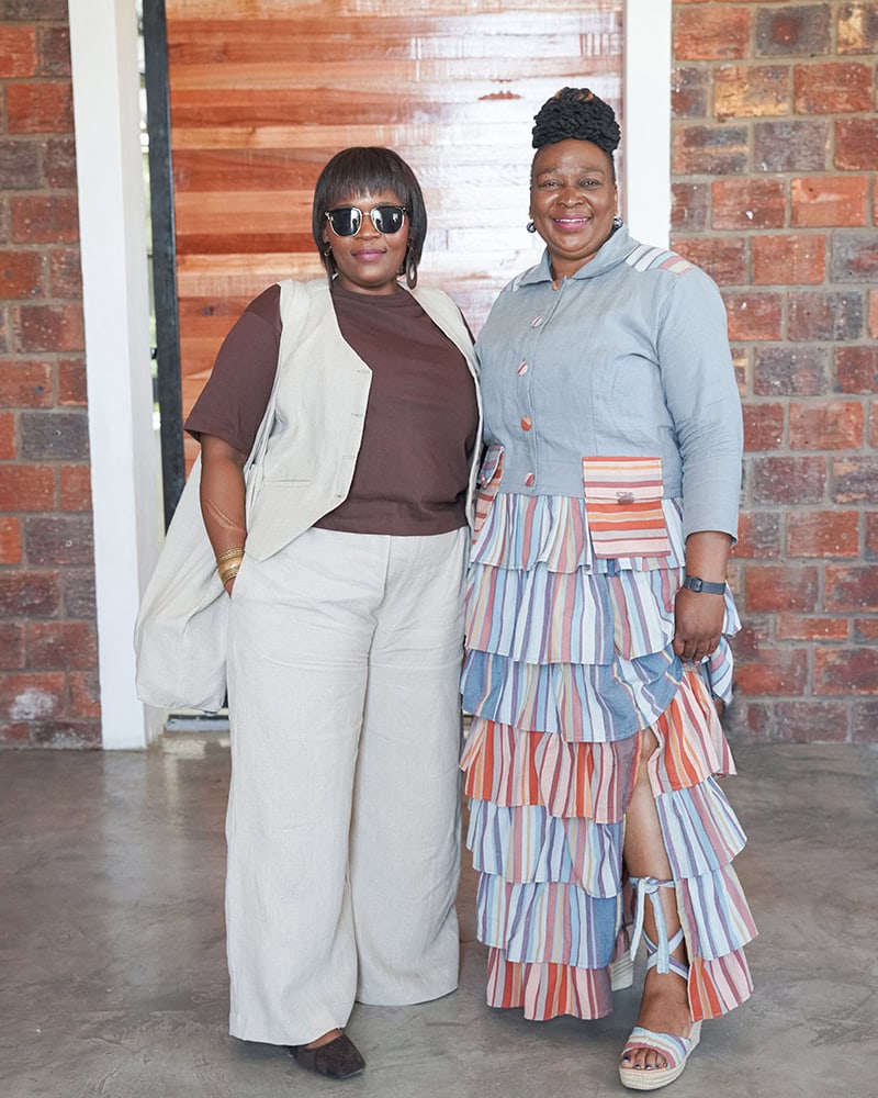 Mercy's designs, Mungo Linen Mode, modelled by Flora (left) and Mercy (Right)
