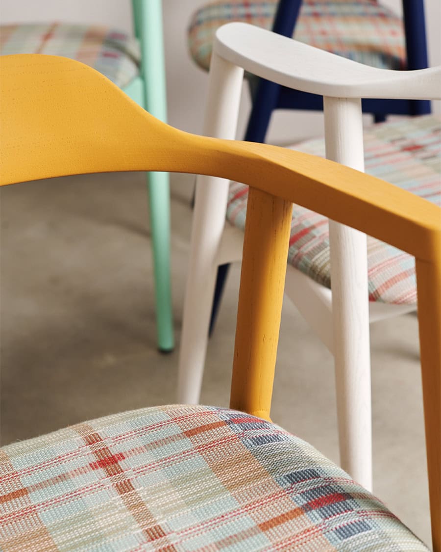 James Mudge Harrington chair with Mungo Miro cloth upholstery.