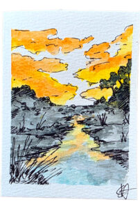 Illustration of a Sunset for Mungo by Craig Harding.